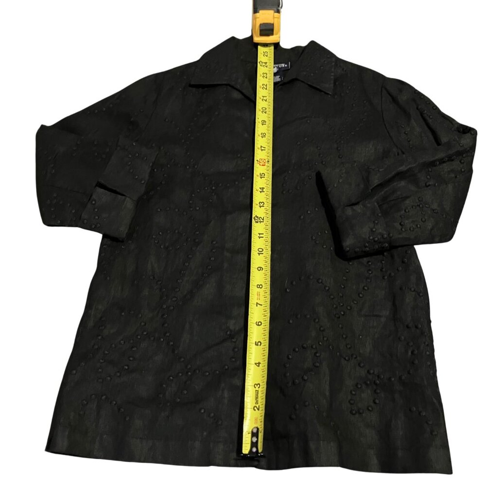Jones New York Signature Black Linen Textured Shirt (Petite P/M) - Picture 8 of 9